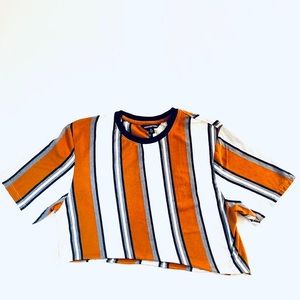 Distortion orange vertical striped crop top